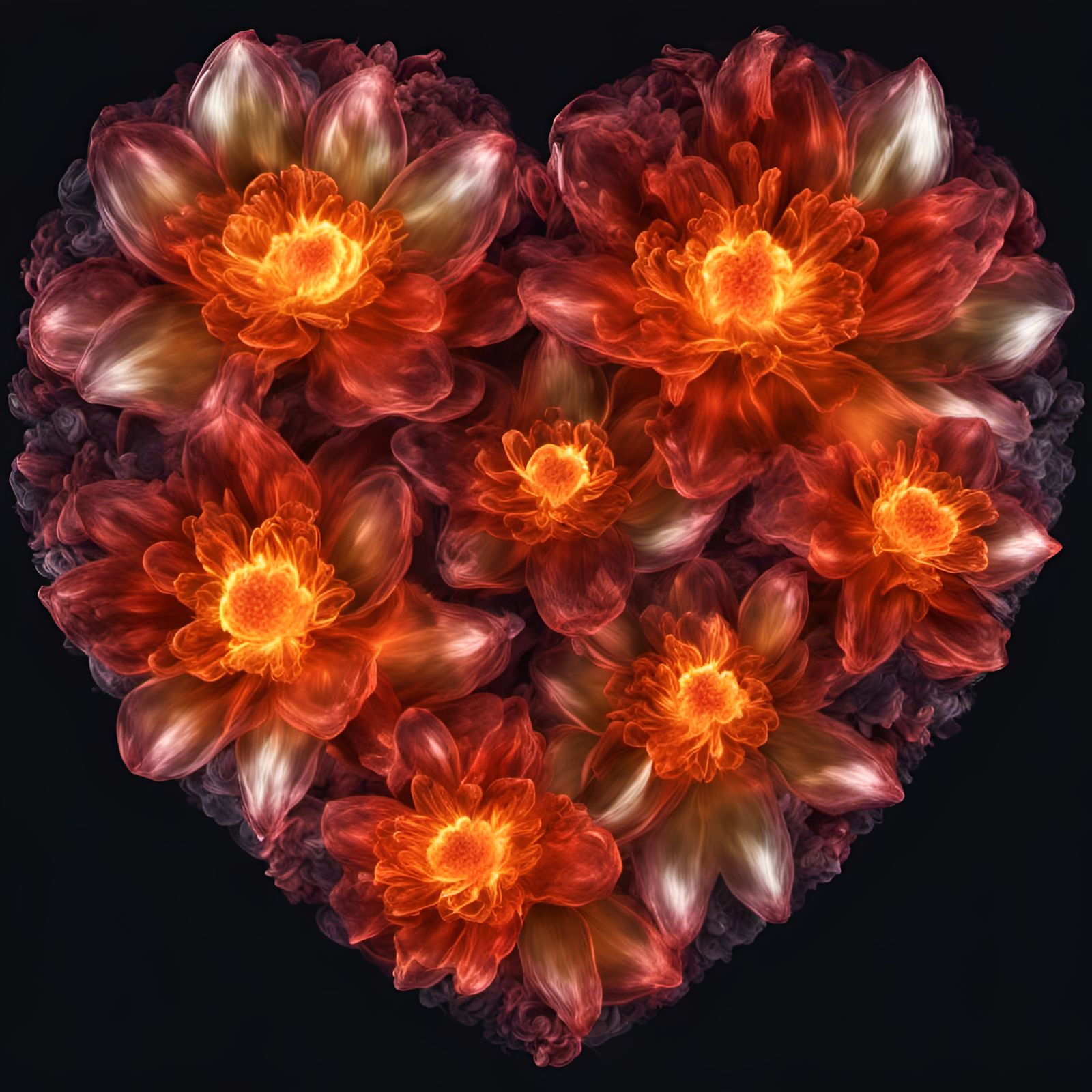 Neon Heart Encased Fire Flower Bouquet