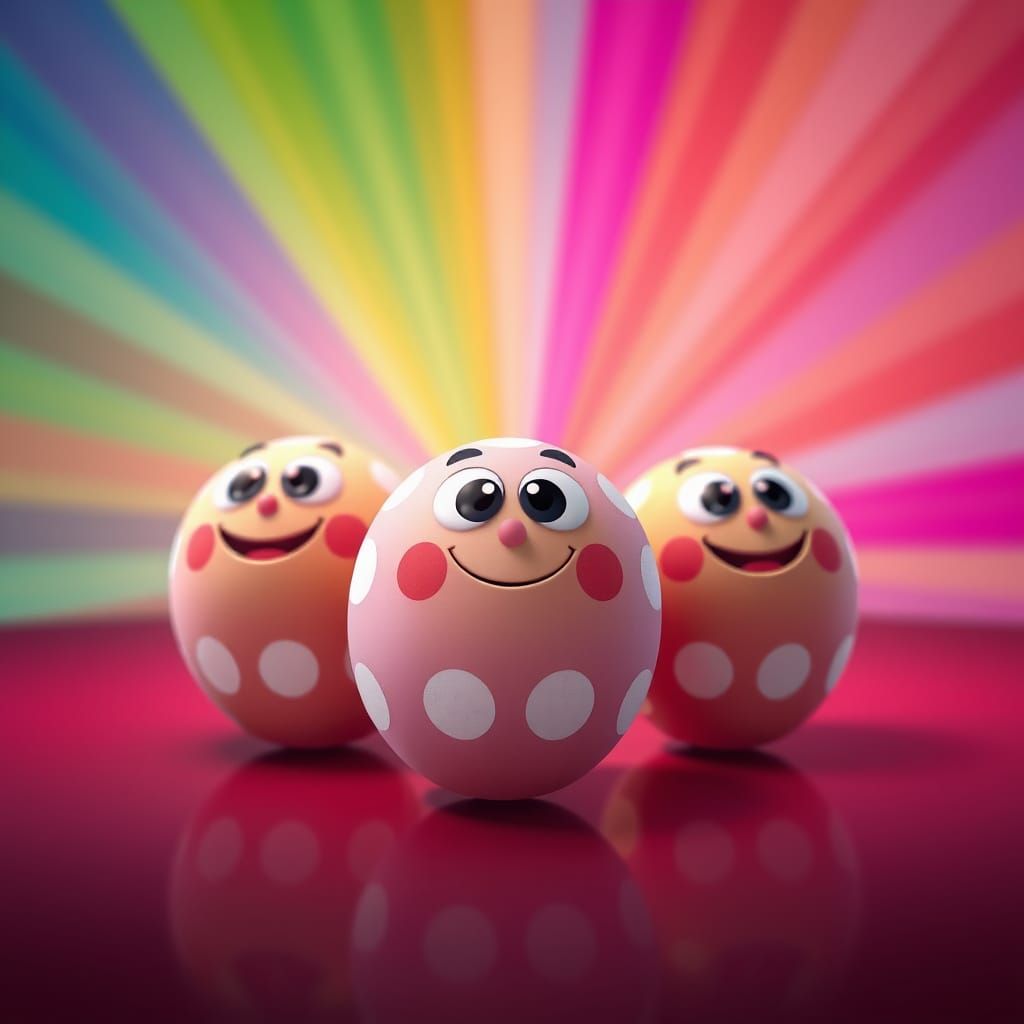 Whimsical Polka Dots with Faces in 3D Style