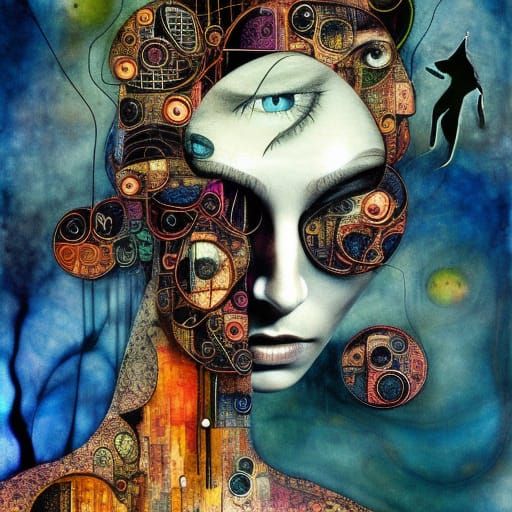 Geometric Cyberpunk Portrait with Bioluminescent Details