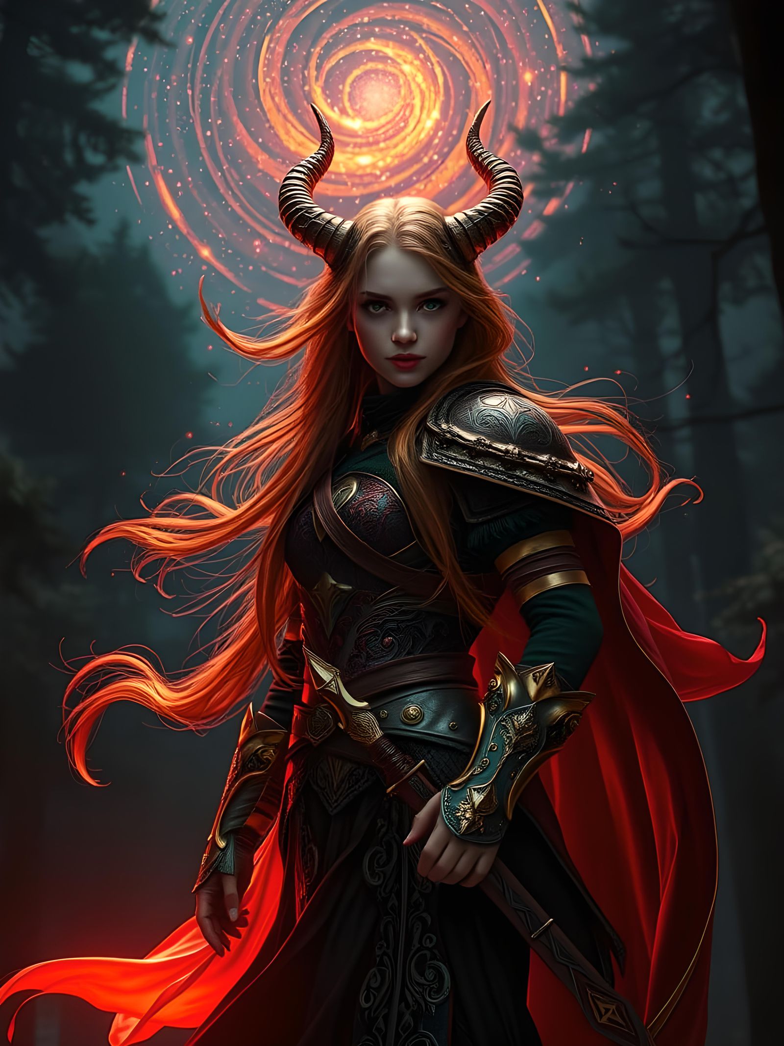 Demonic Girl Warrior in Hyperrealistic Fantasy Armor