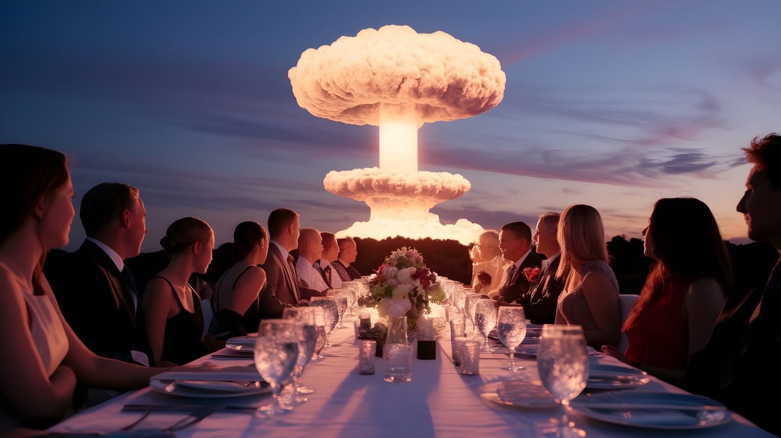 Twilight Dinner Party Illuminated by Nuclear Explosion