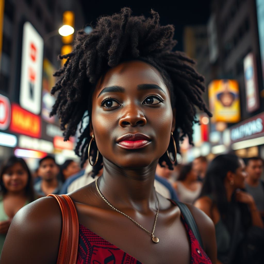 Lonely African Woman in Cityscape: Emotive Portrait