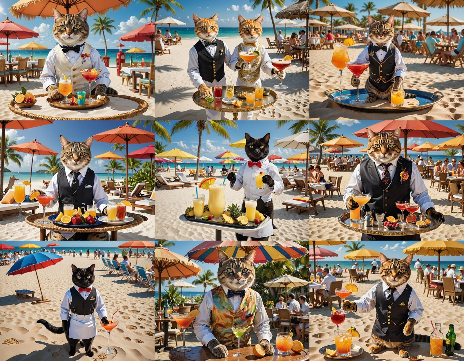 Cat Waiter Serves Cocktails on Sunny Beach