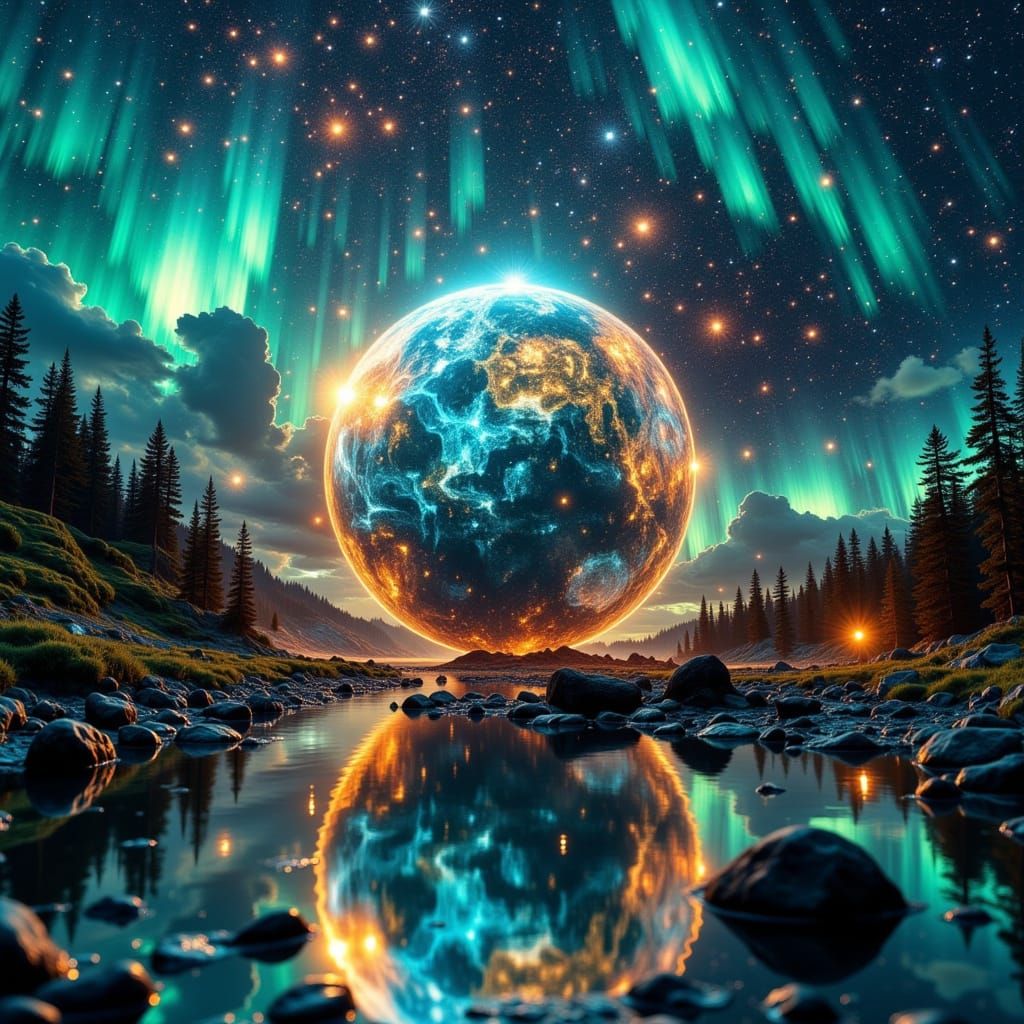 Ethereal Planet Earth with Aurora Borealis