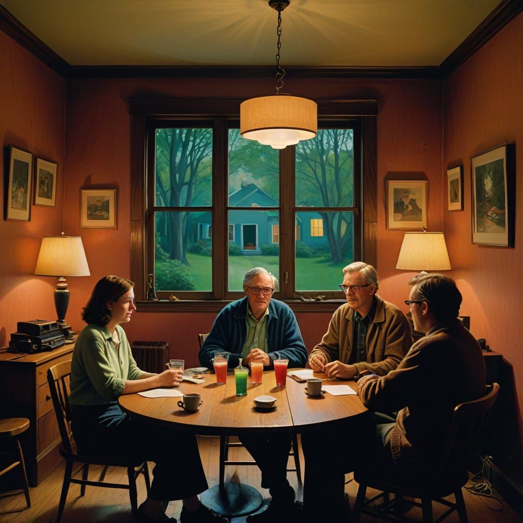 Friends Gather Around a Cozy Table in Intimate Studio Settin...
