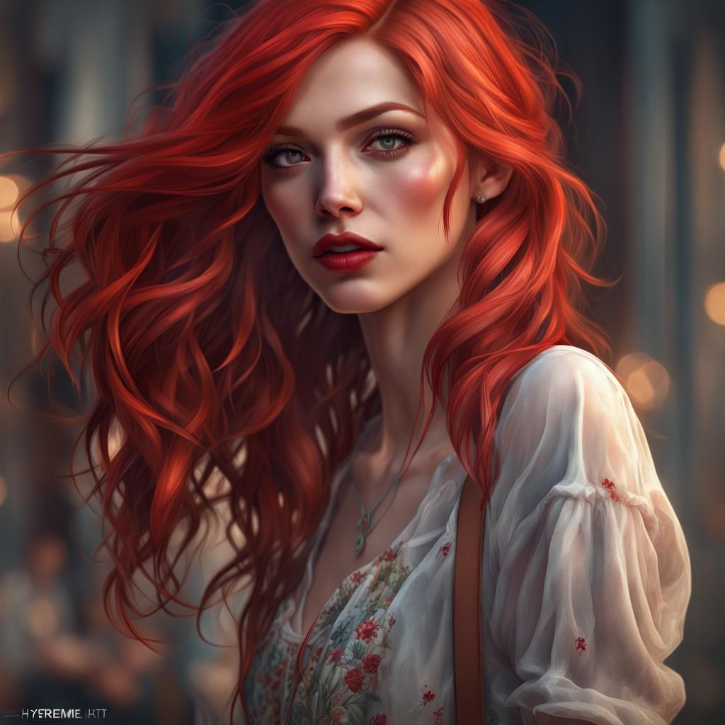 Woman with Red Hair in Hyperdetailed Portrait