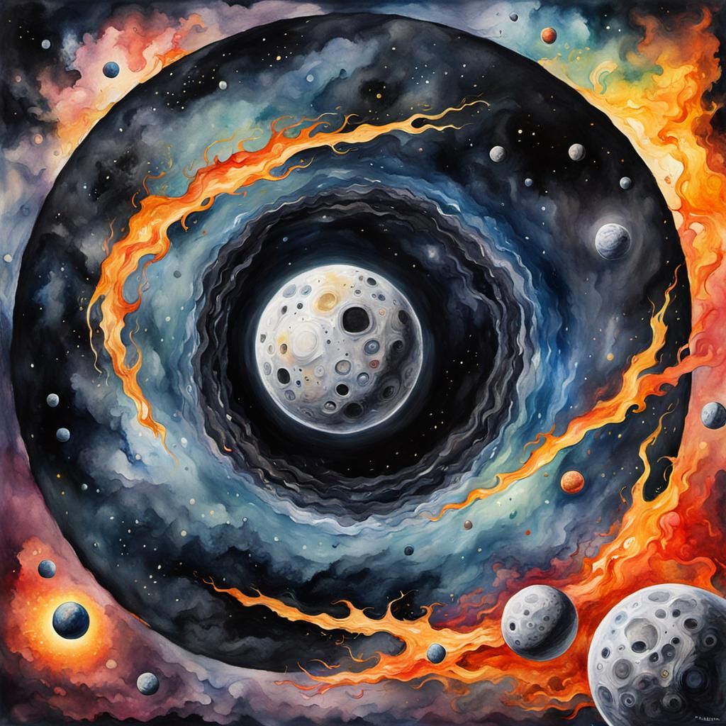 Grotesque Supernova Planets: Watercolor Impressionist Master...