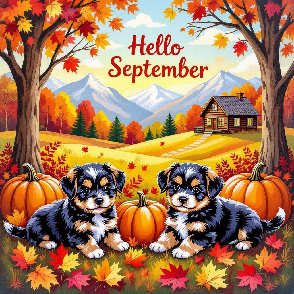 Autumn Puppies Surrounded by Fall Colors