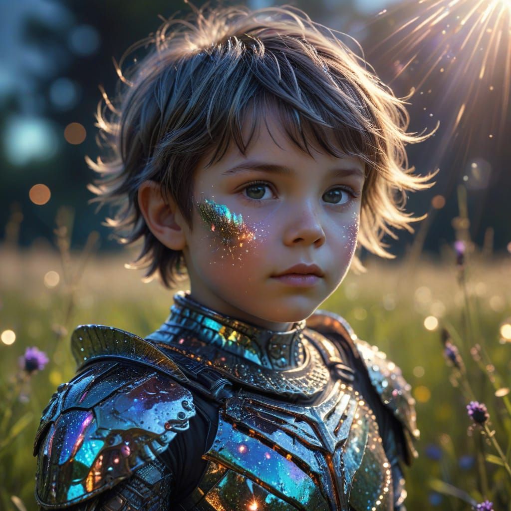 Cosmic Child in Heavenly Meadow: Digital Painting