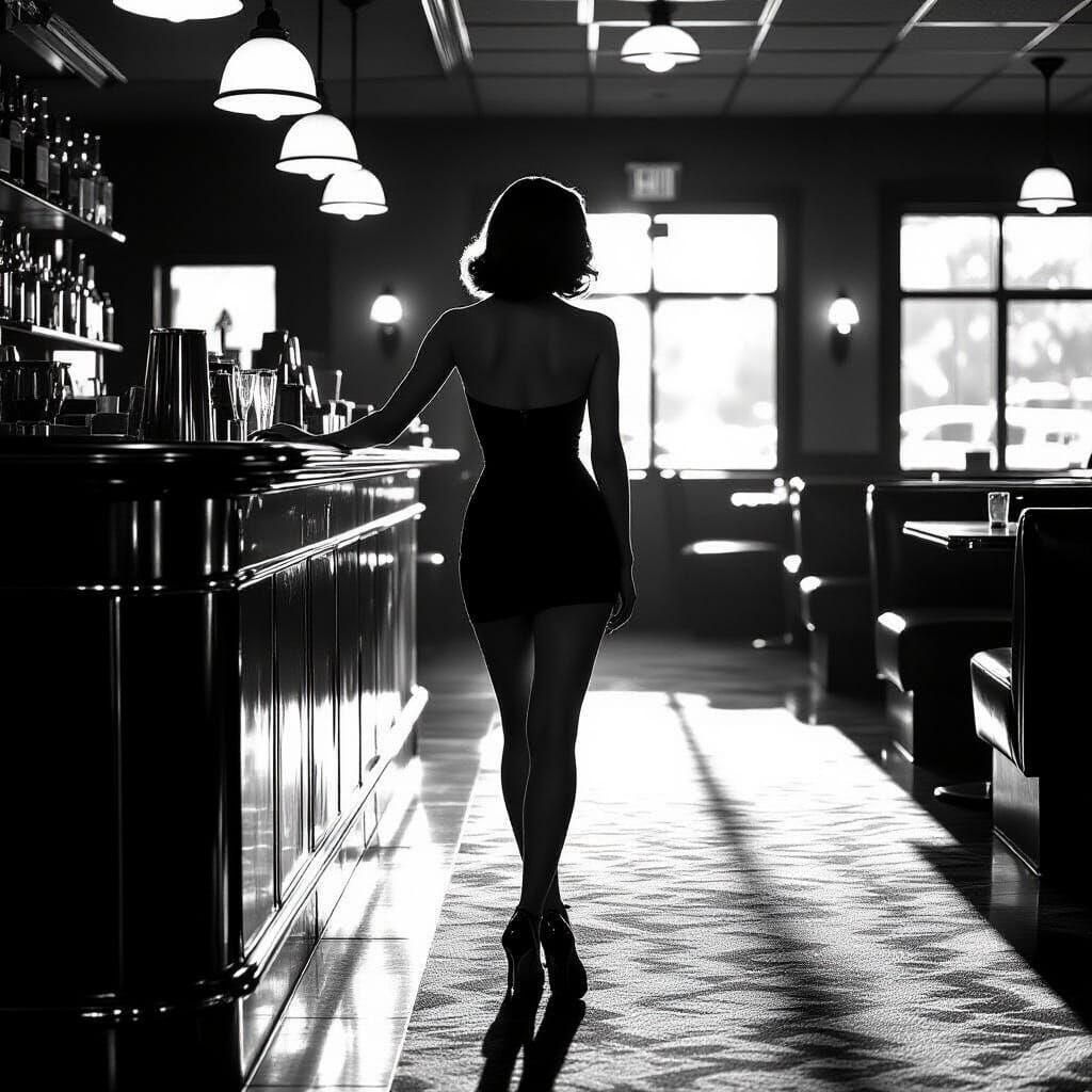 Retro Diner Noir: Lonely Woman in Tight Dress