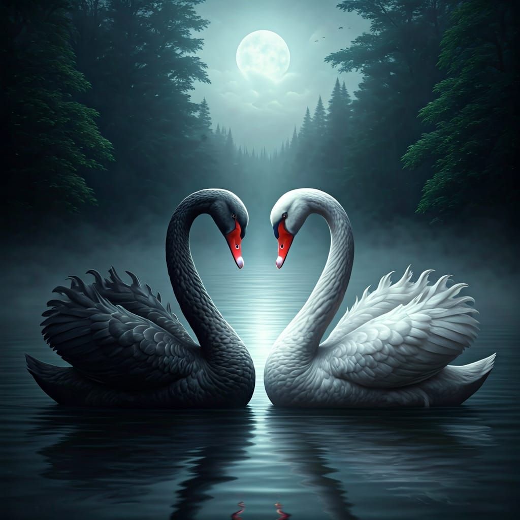 Swans in Love: A Digital Painting