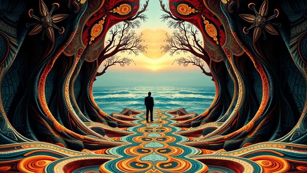 Surreal Fantasy Mirror Portrait with Abstract Fractals