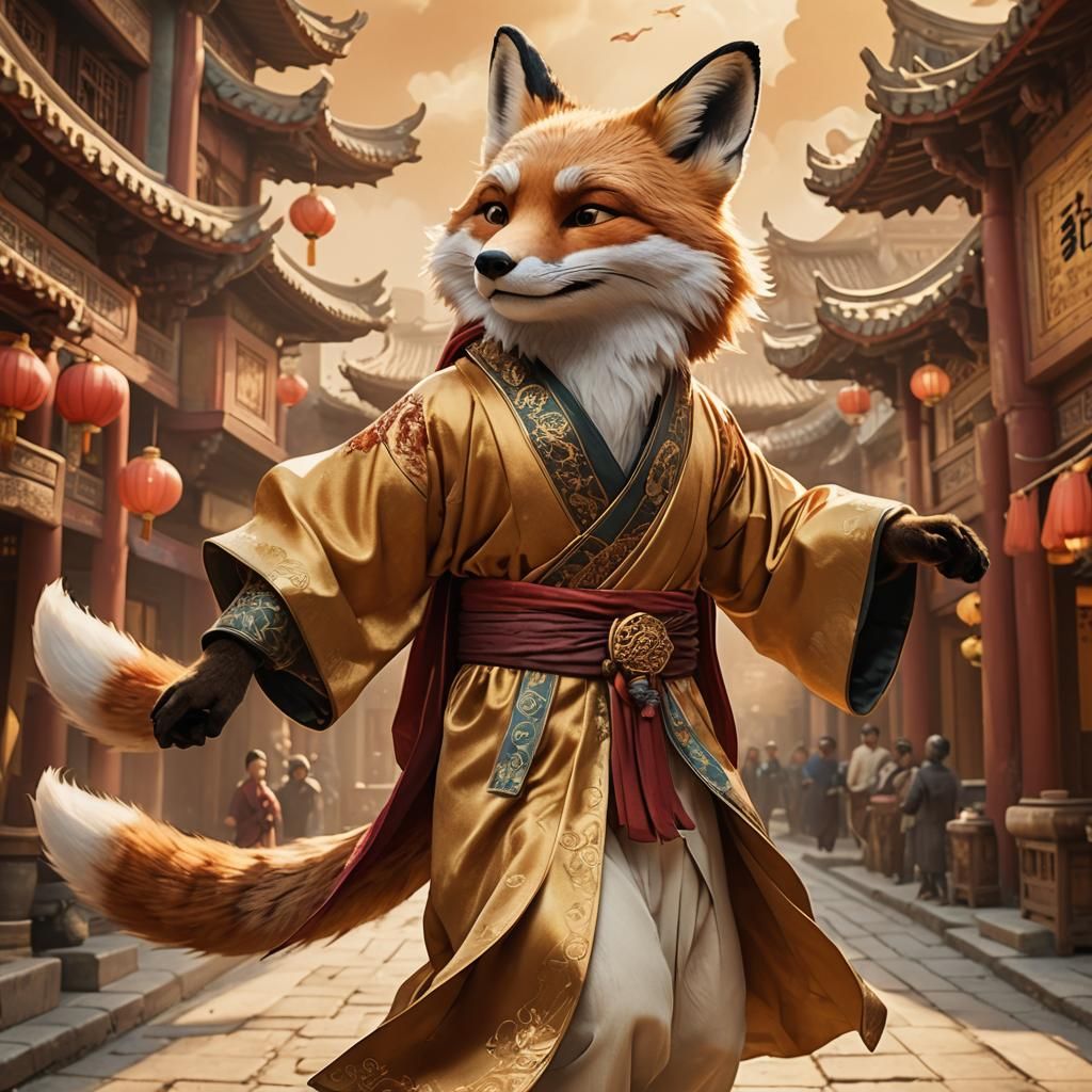 Fox as Chinese Bard in Flight, Pixar Style
