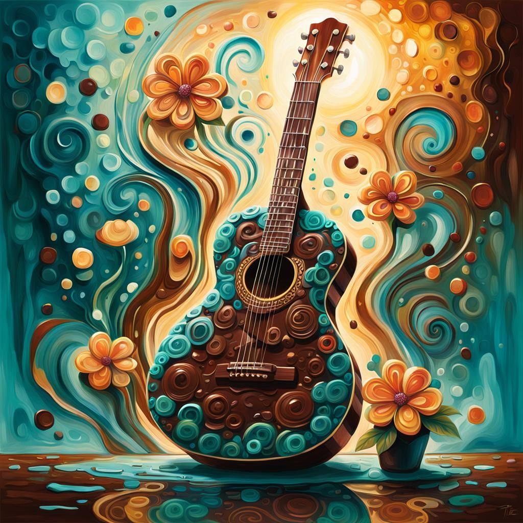 Chocolate Guitar in Dreamlike Impressionist Style