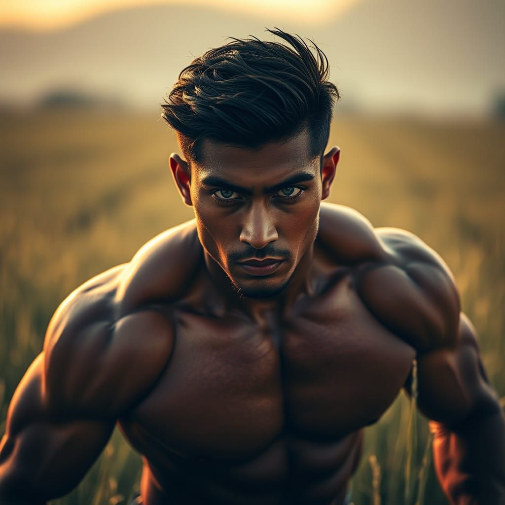 South Asian Model Posing in Rice Field