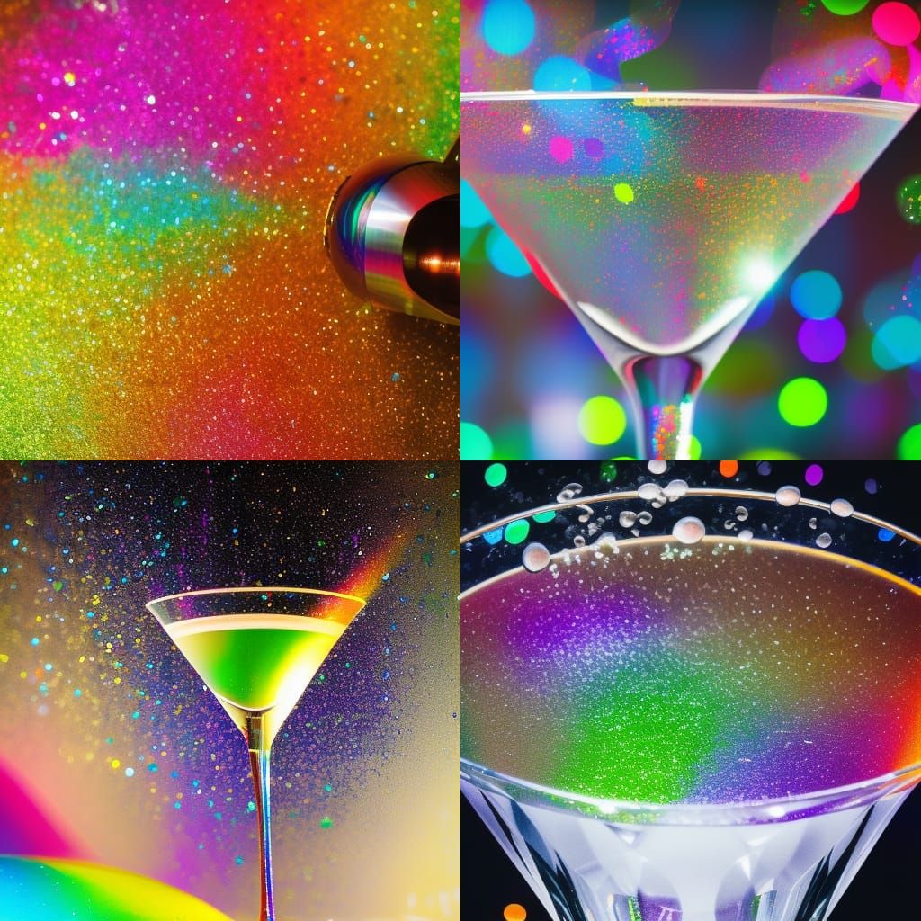 Sparkling Crystal Martini Glass with Rainbow Glitter