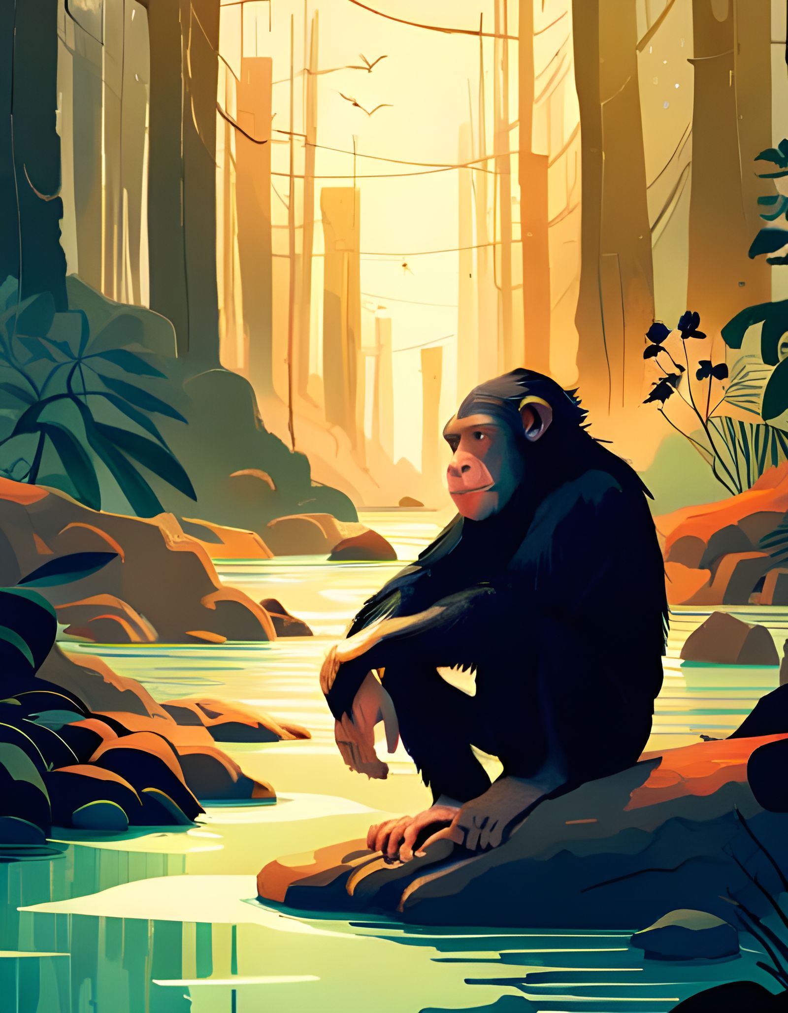 Humanoid Chimpanzee in Composite Digital Art Style