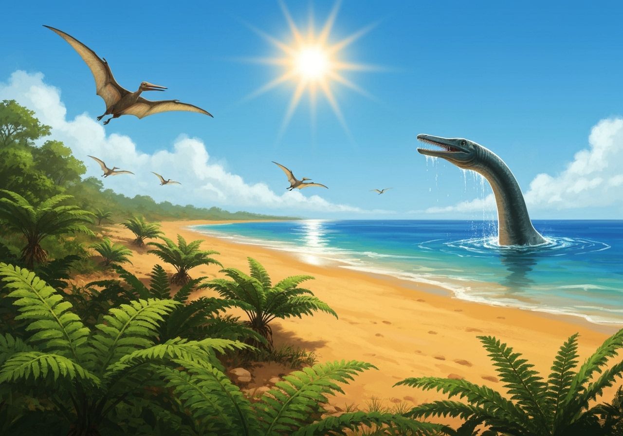 Jurassic Beach Scene with Pterosaurs in Digital Art