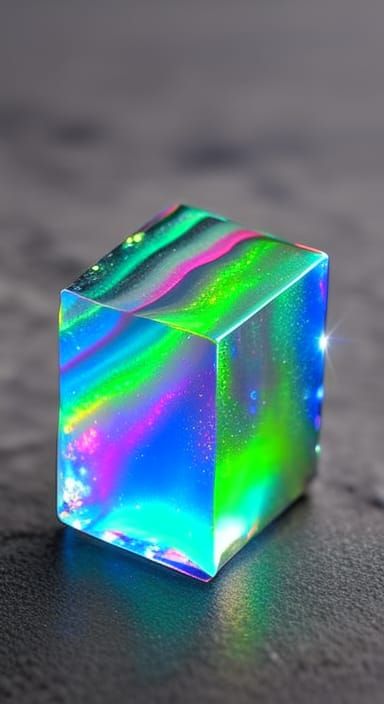 Iridescent Lightning Reflecting on Obsidian Crystal Cube