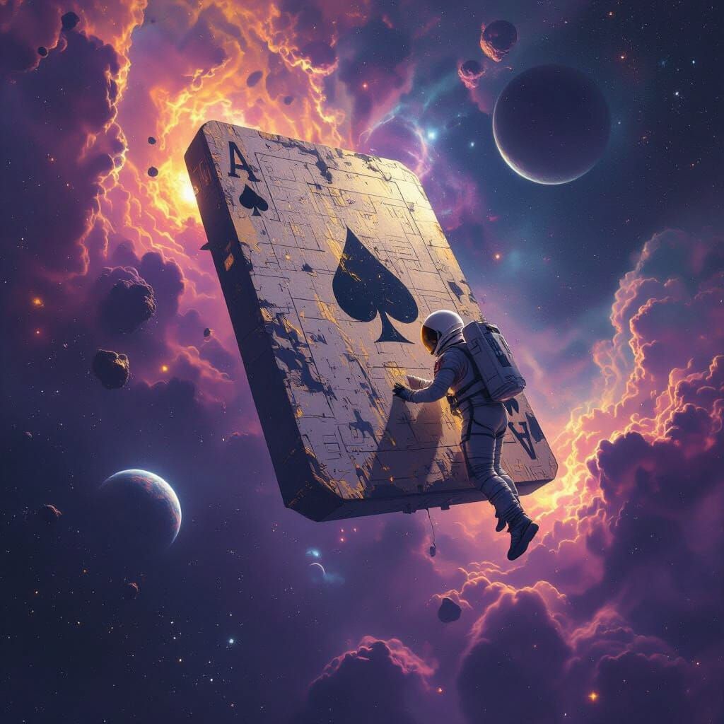 Astronaut Adrift Near Ancient Space Station Card