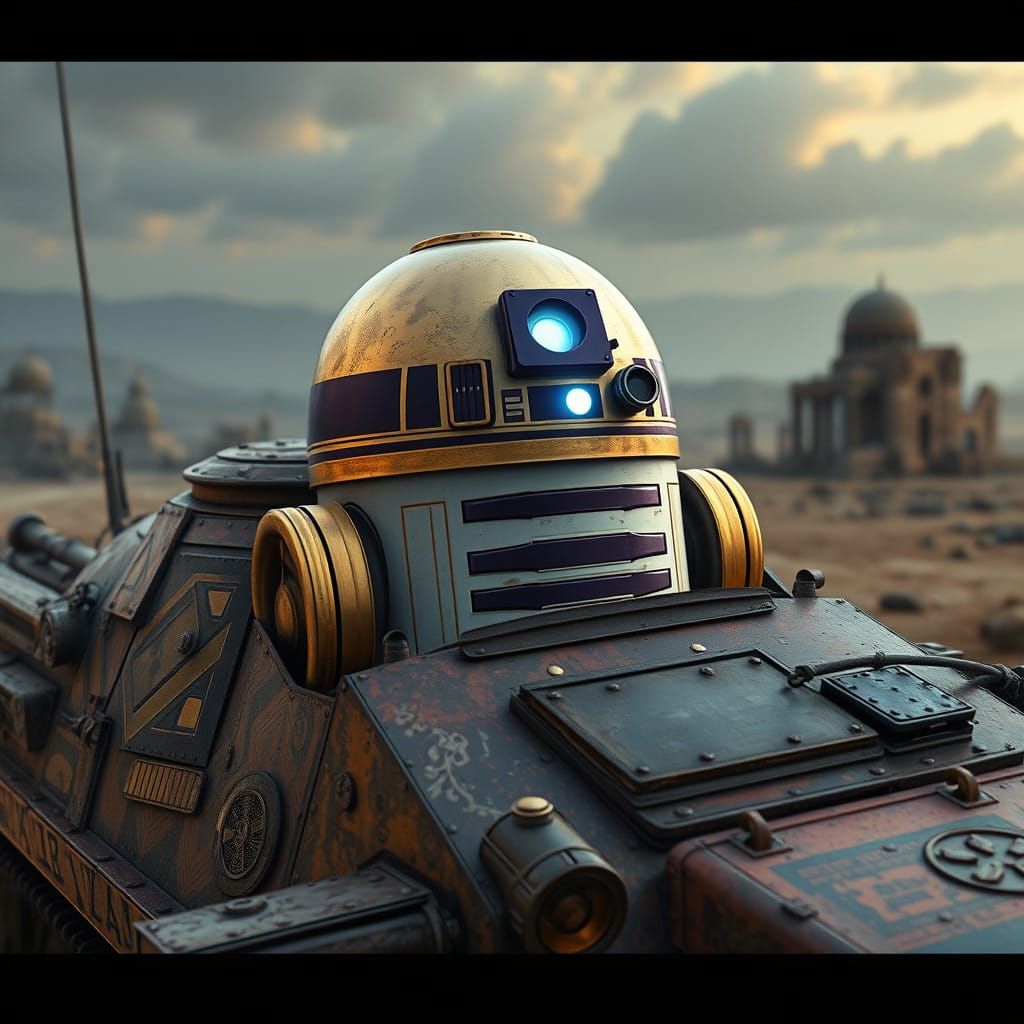 R2D2 in Silkpunk Army Tank with Ethereal Blue Glow