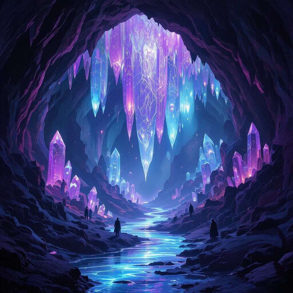 Glowing Crystal Cave: A Neon-Noir Fantasy