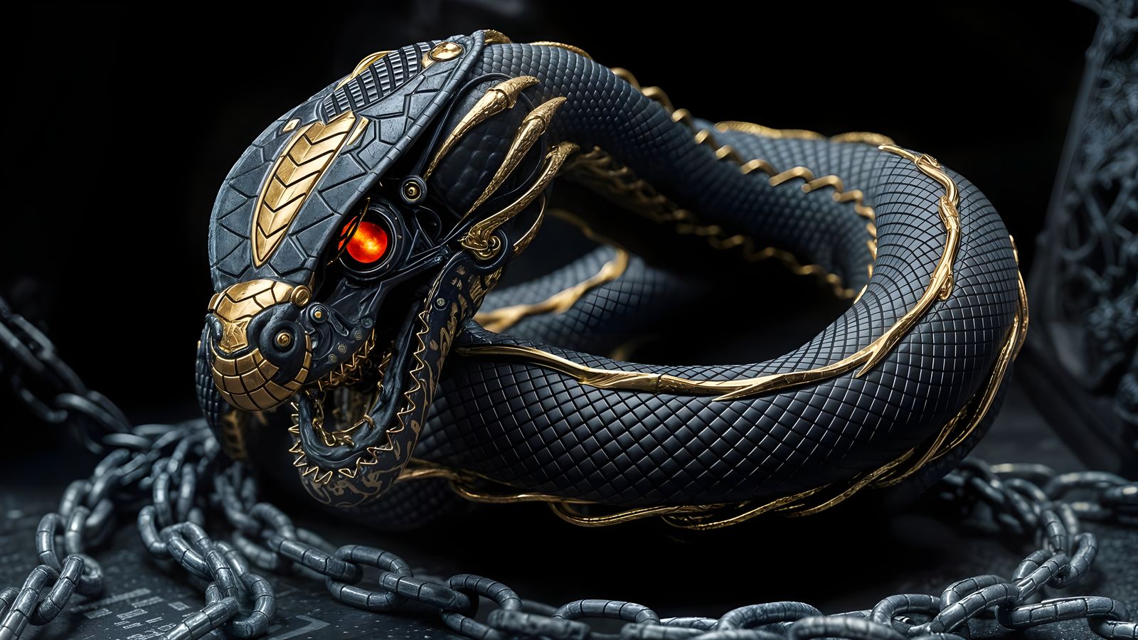 Black and Gold Serpent Entwined in Chains
