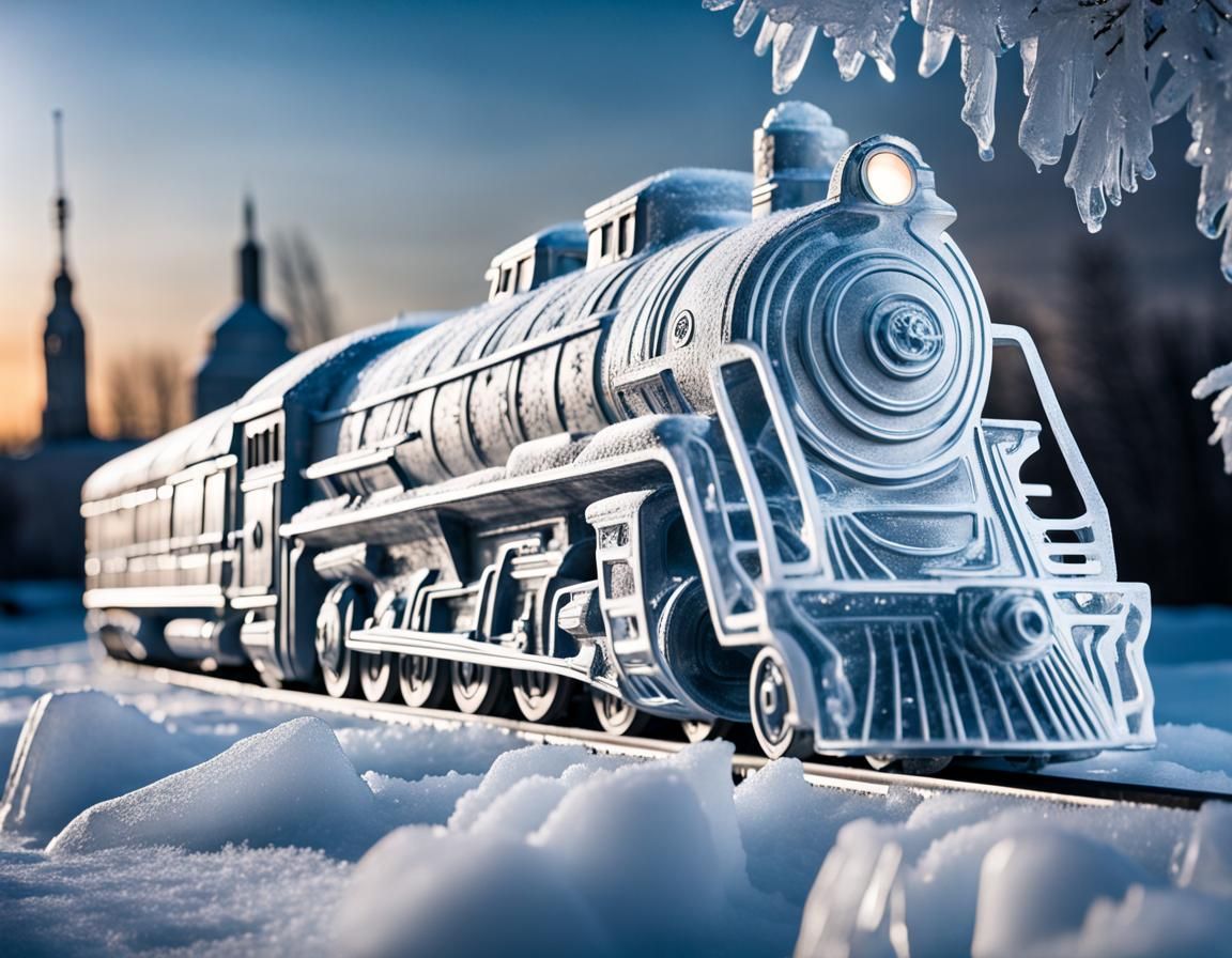 Frozen Locomotive: A Translucent Ice Sculpture