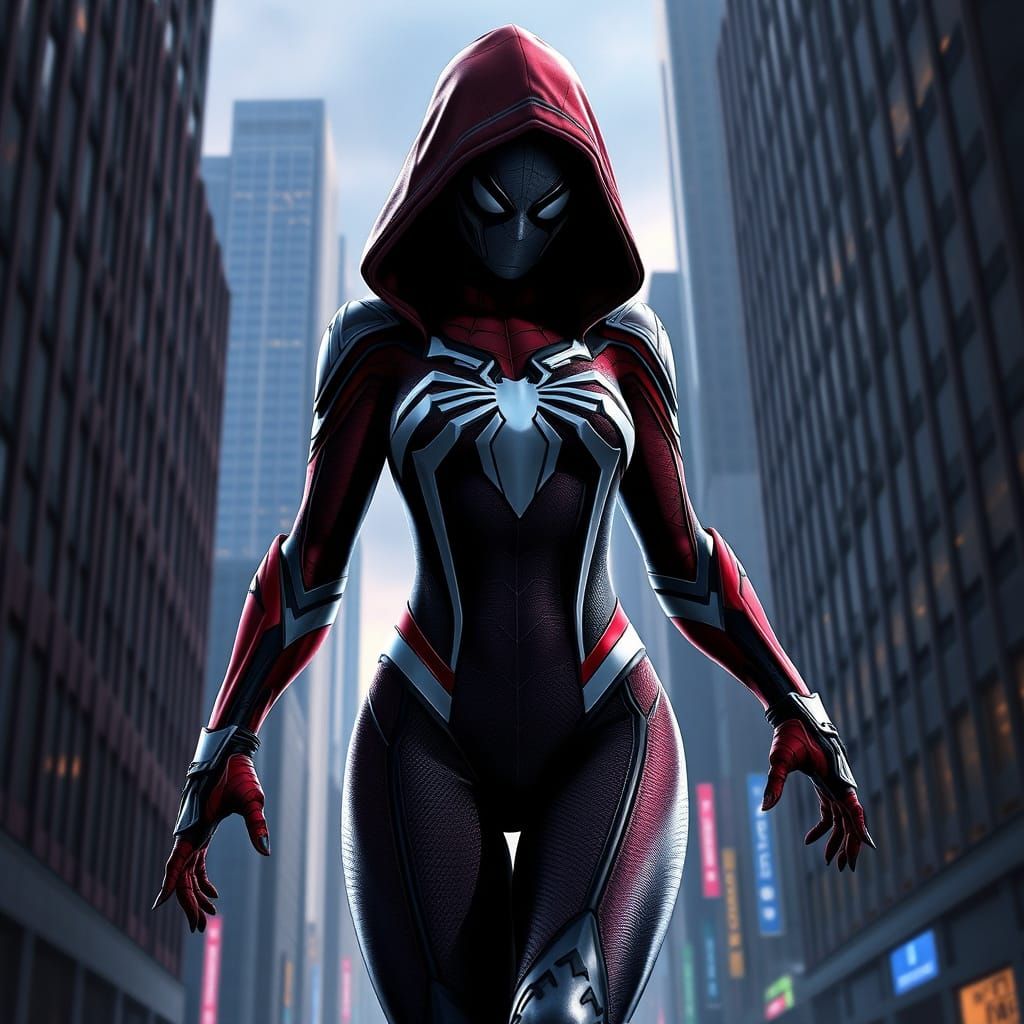 Giant Anime Spider Gwen Walks Through City Skyscrapers