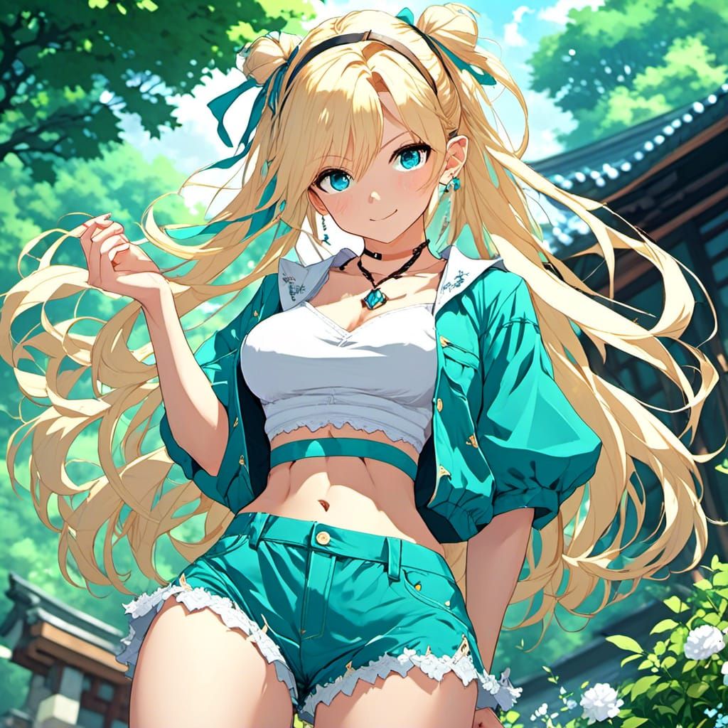 Cute Blonde Girl in Anime Manga Style