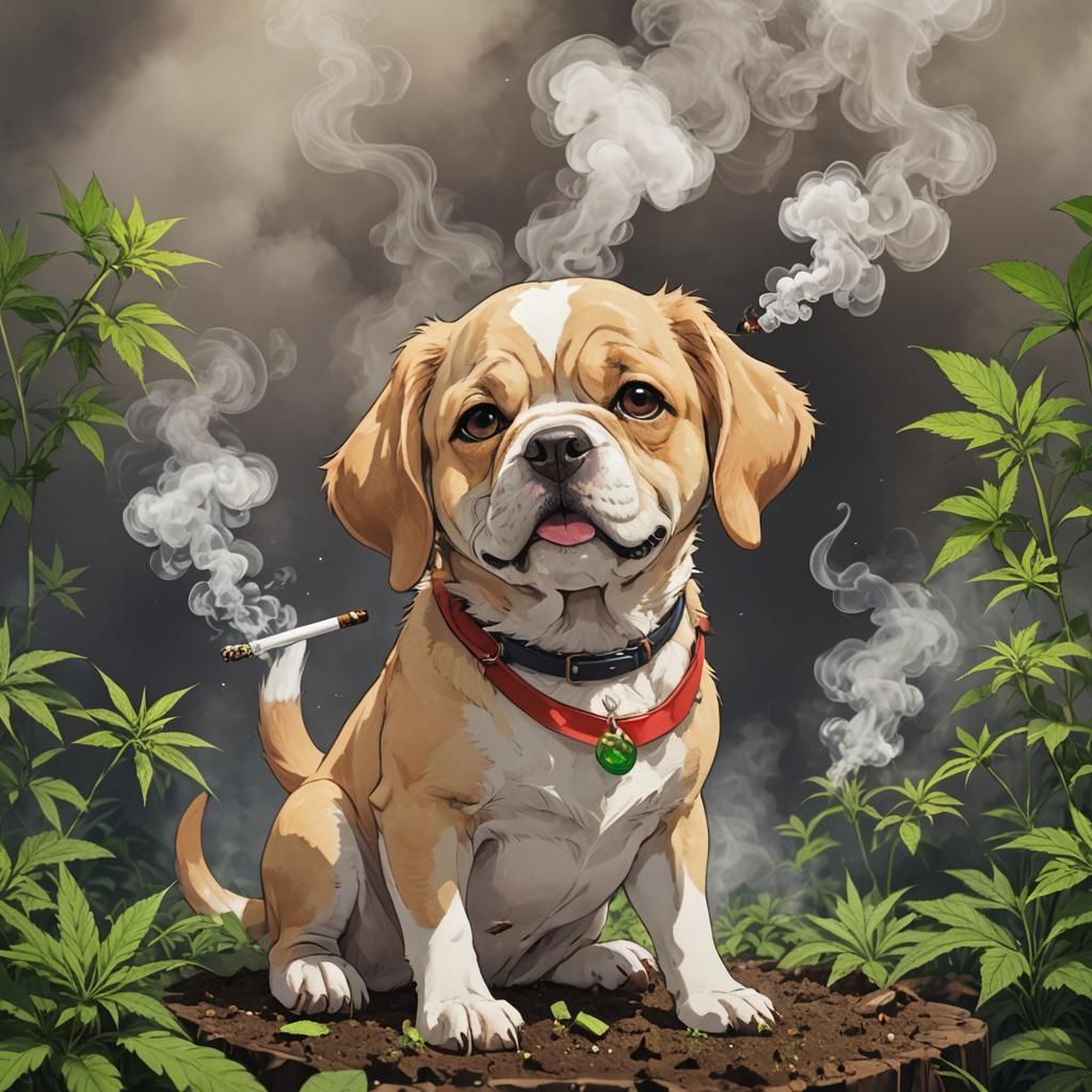 Dog Smoking Weed in Anime Style