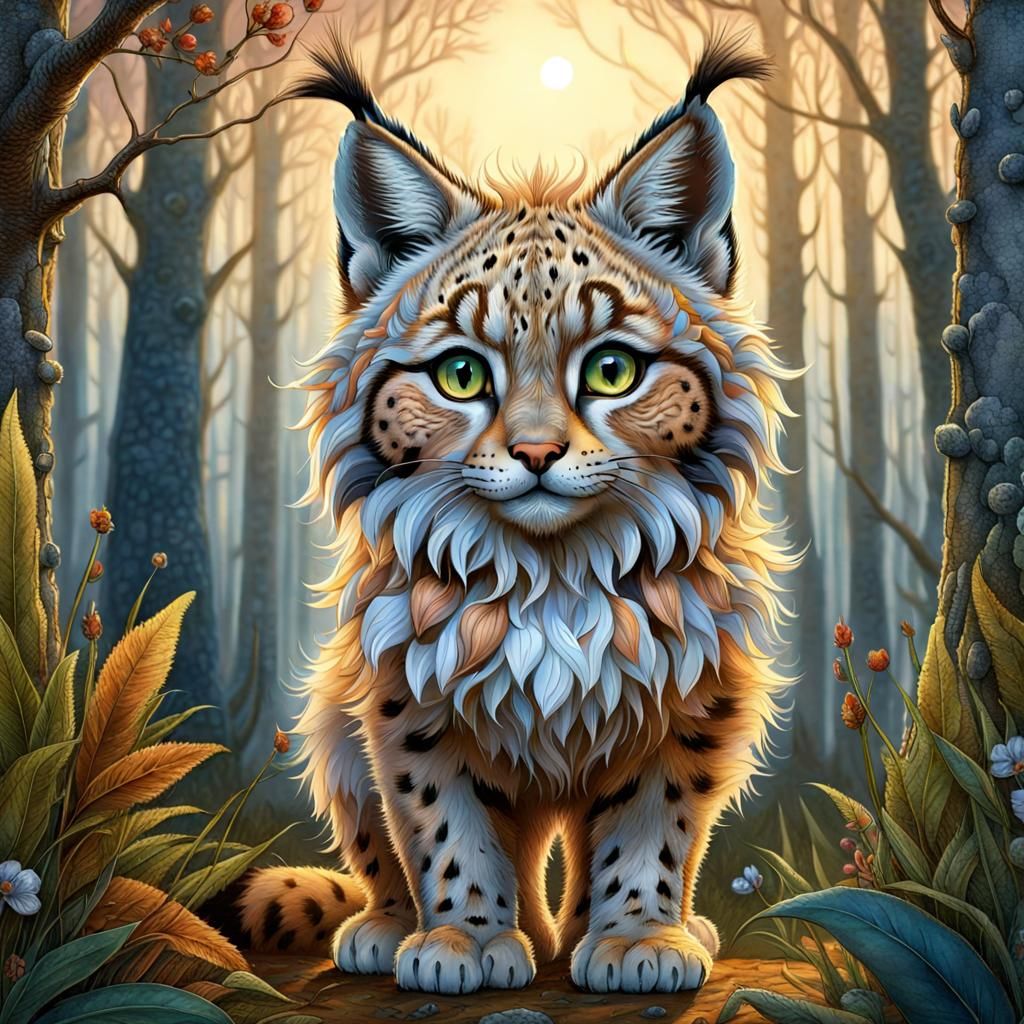 Adorable Lynx in Wilderness, Detailed Digital Painting