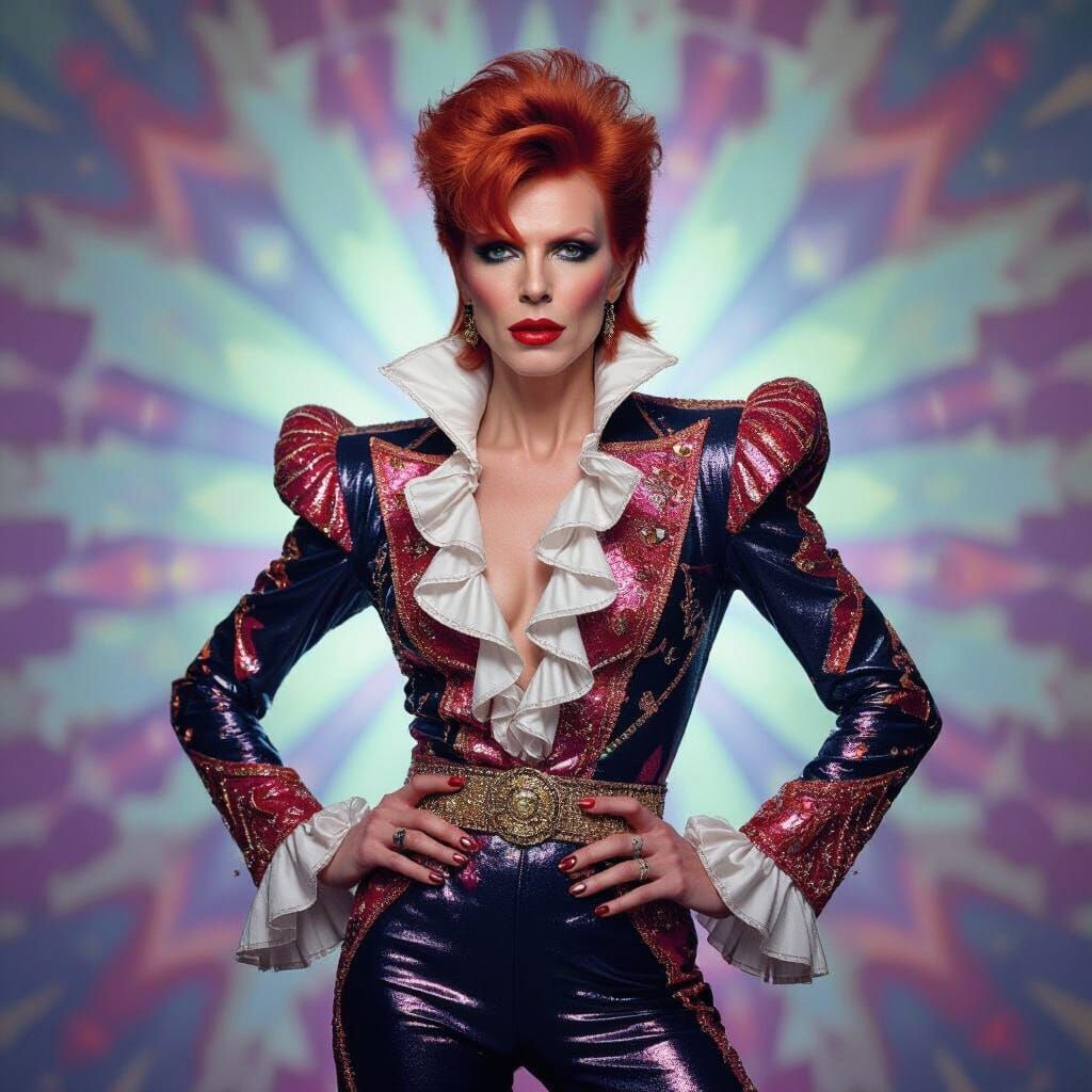 Androgynous Woman in Ziggy Stardust Costume
