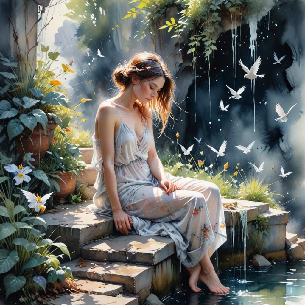 Surreal Nature Scene in Stylized Watercolor Style