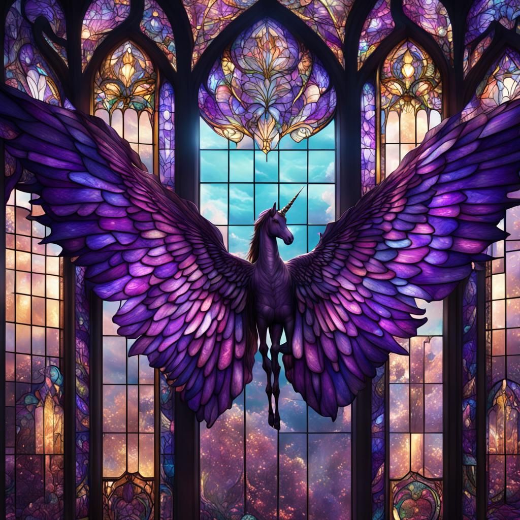Tiffany Glass Purple Unicorn Wings: Digital Painting