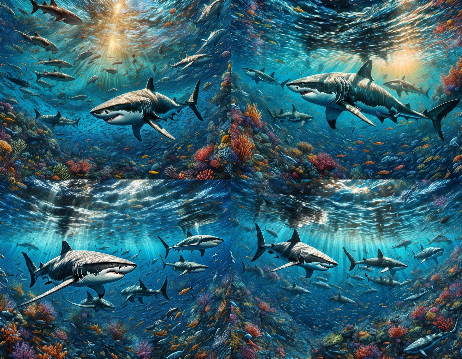 Scuba Diver's Underwater Encounter with Great White Sharks