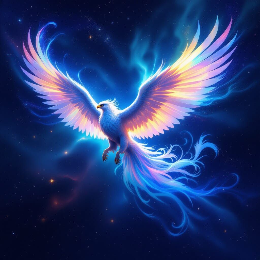 Nebula Griffin Soars Through Cosmic Void in Fantasy Art Styl...