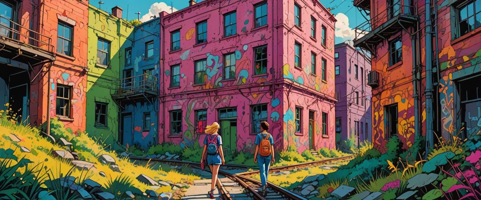 Whimsical Industrial Wasteland in Comic Book Style