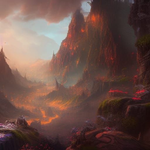 Detailed Matte Painting of Flora in Deep Color