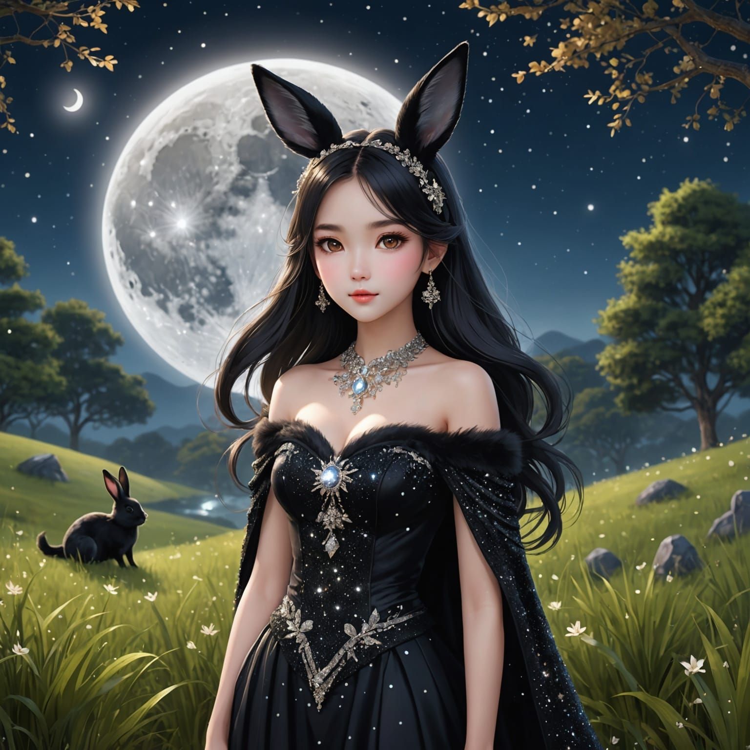 Mystical Thai Harengon in Starry Night, 3D Anime Art