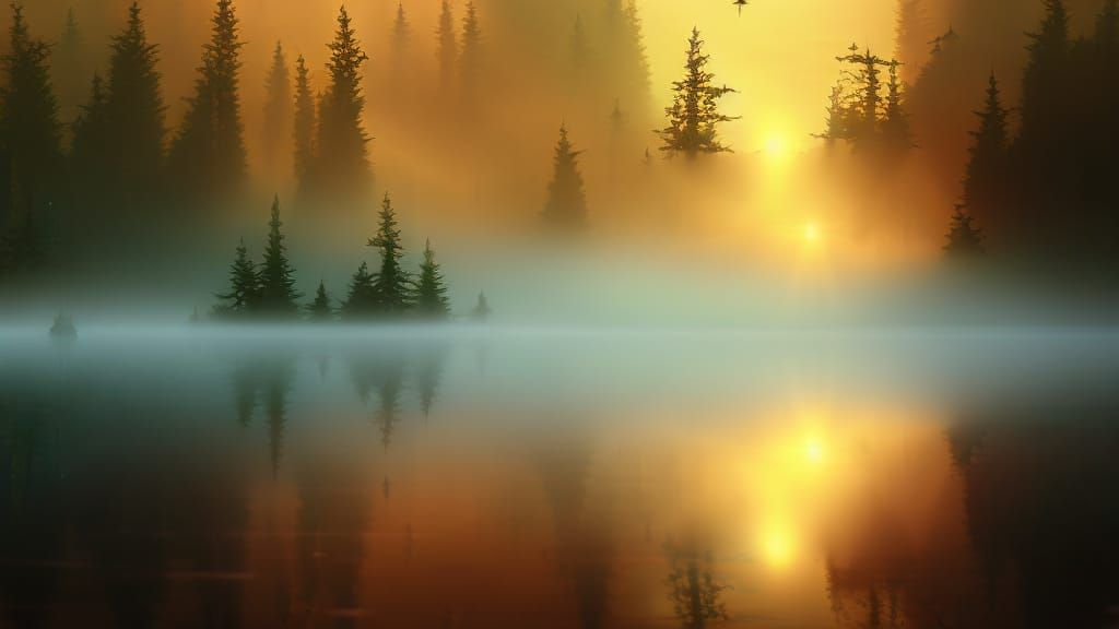 Mystical Forest: Sunrise Above the Morning Mist