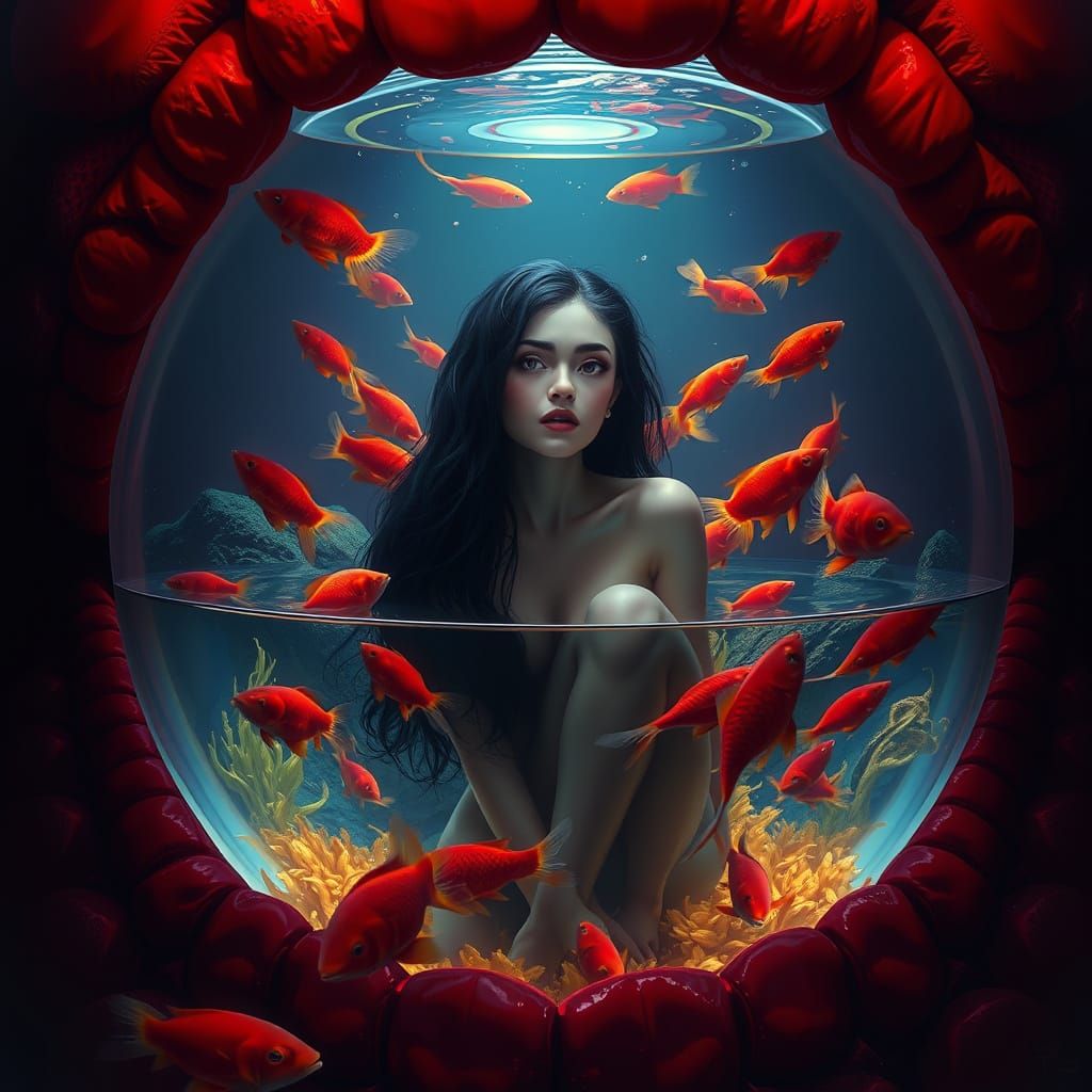 Surreal Aquarium Woman in a Mouth: Dark Fantasy Art