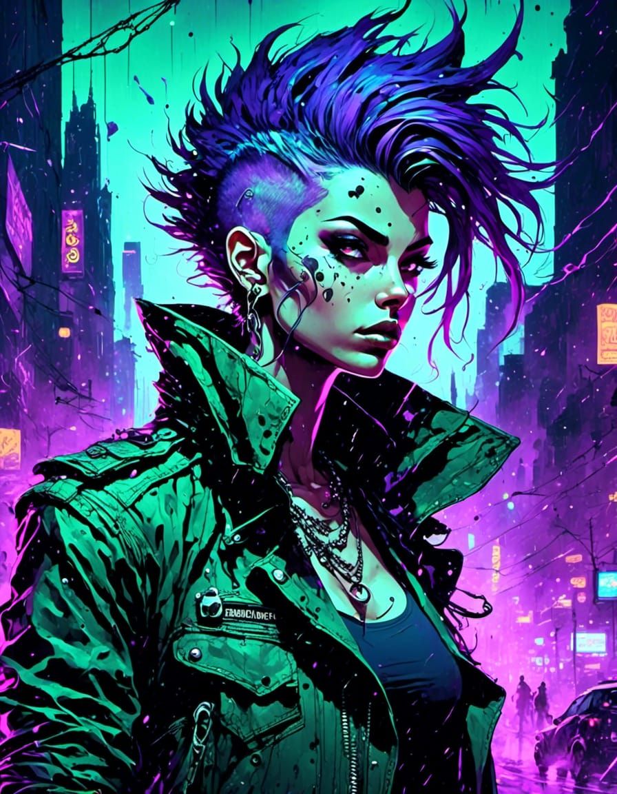 Rebellious Punk in Cyberpunk Dystopia with Cel-Shading