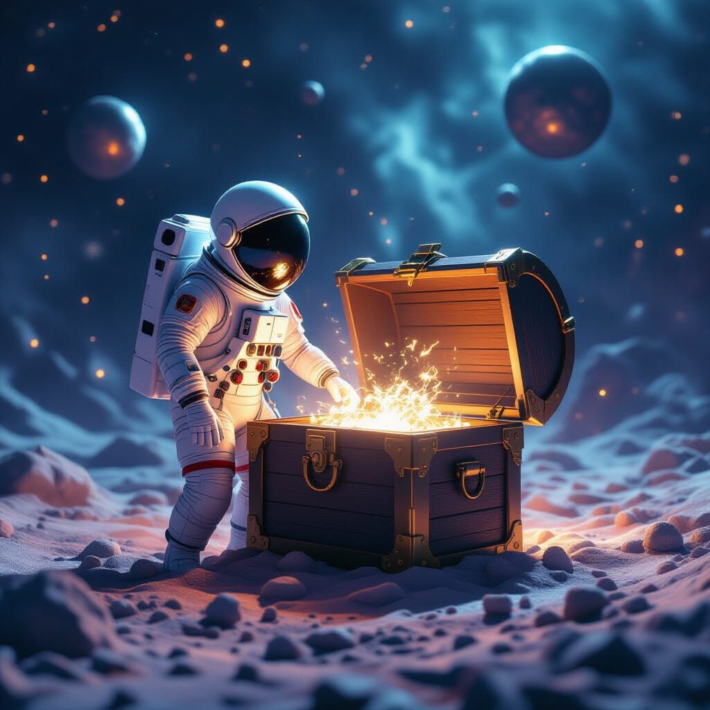 Astronaut Finds Glowing Treasure Chest in Cosmic Void