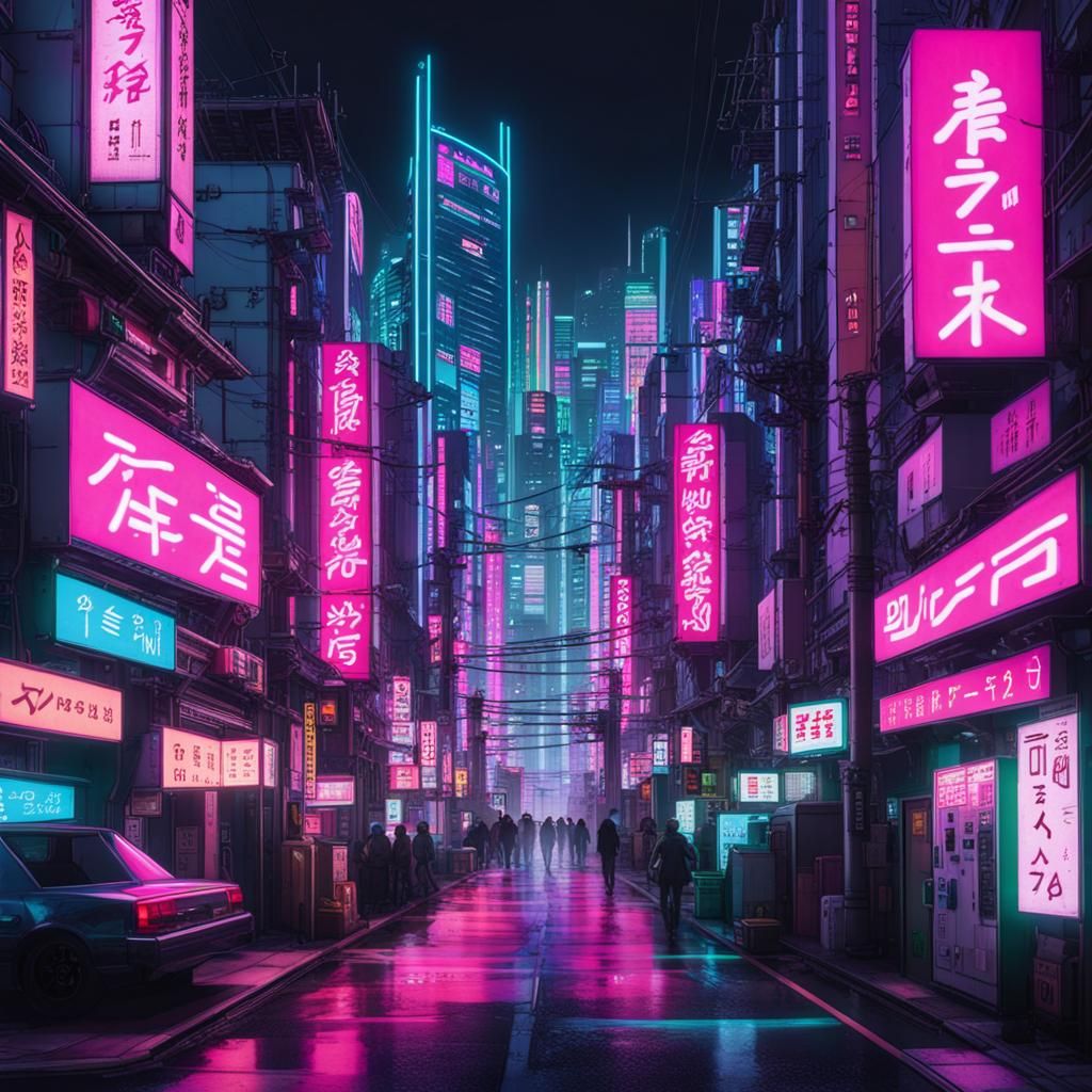 Neon Cyberpunk Japanese Cityscape Synthwave