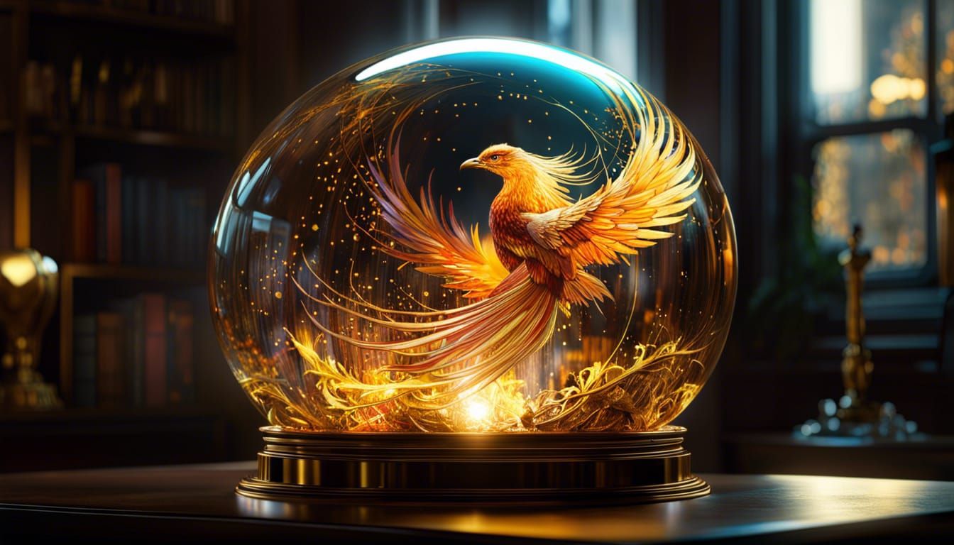 Rising Phoenix in Glass Sphere: Digital Art