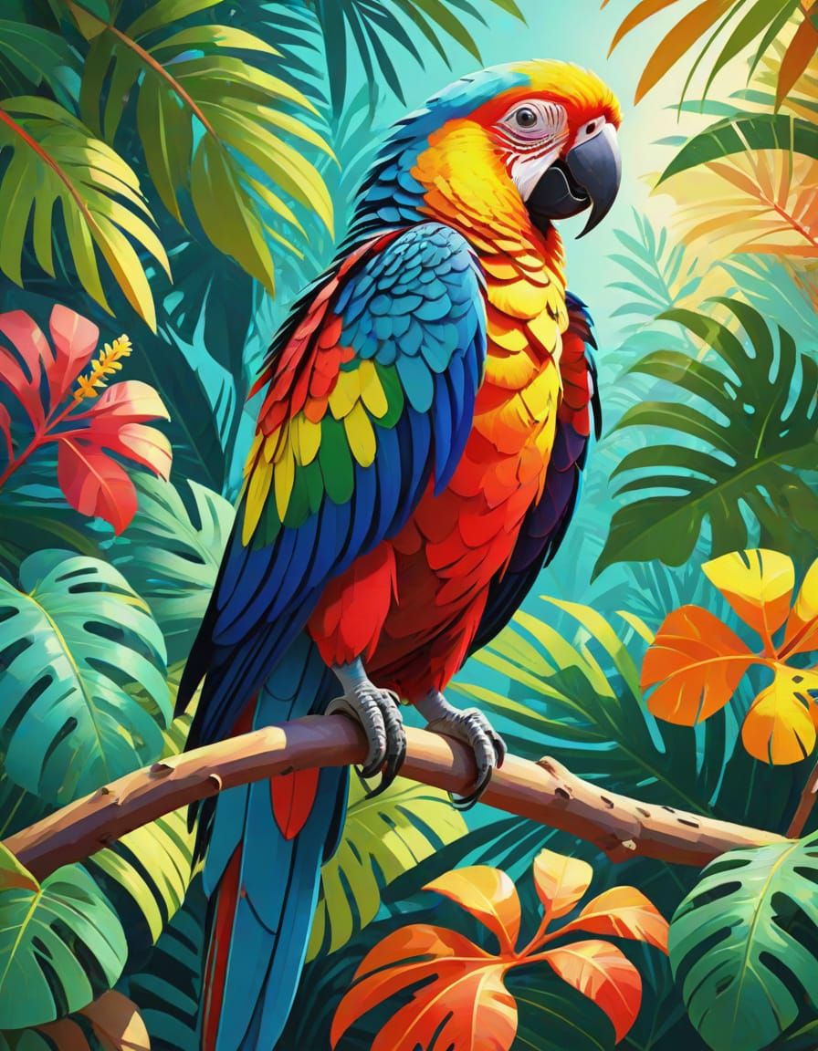 Colorful Parrot in Style of Henri Matisse