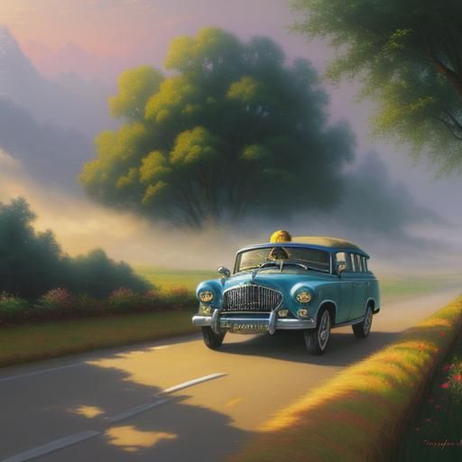 Rasking book for children 3 years old, only lines, a cheerful lion in a car with eyes is driving along the road