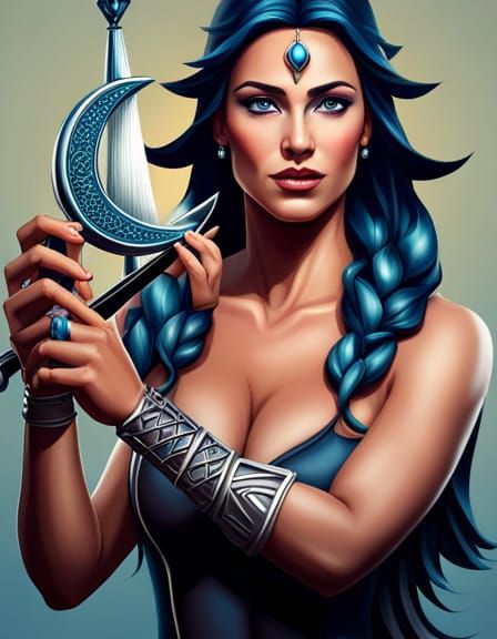 Detailed Portrait of Artemis, Moon Goddess in Digital Art