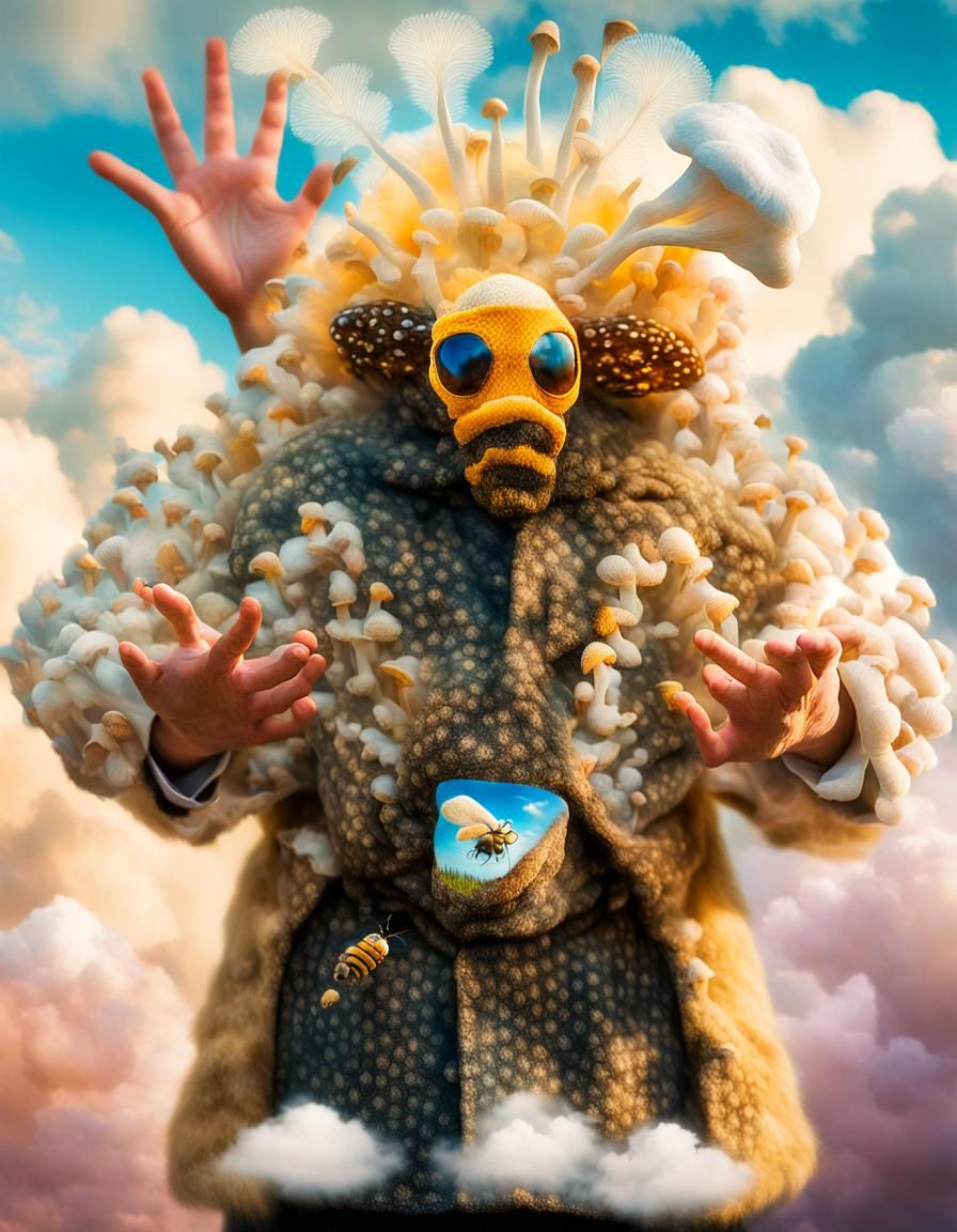 Surreal Hand with Bee Mask in Dreamlike Soft Focus